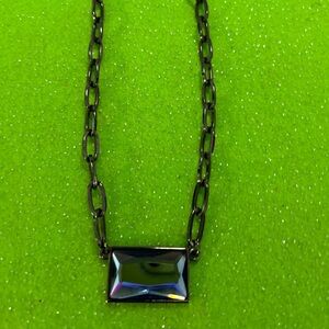 Lia Sophia Black Chain Necklace with Blue Gemstone